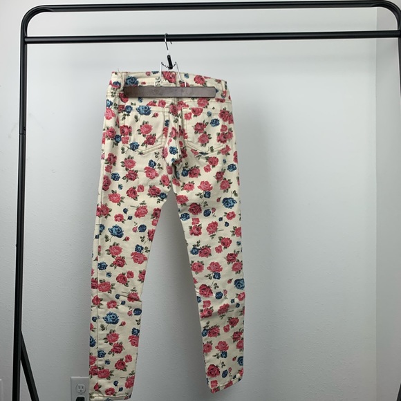 Forever21 Floral Denim Jeans Off White Red Blue 24 - Picture 8 of 9